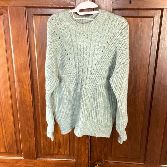 Sonoma NWOT Teal Cable Knit Oversized Recycled Pullover Crewneck Sweater Sz L - Picture 1 of 9